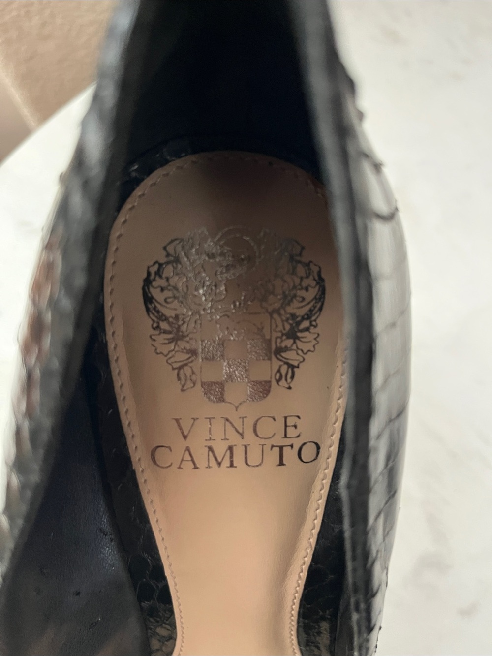 Vince Camuto Black Faux-Croc Pointed Toe Pumps - Picture 3 of 5